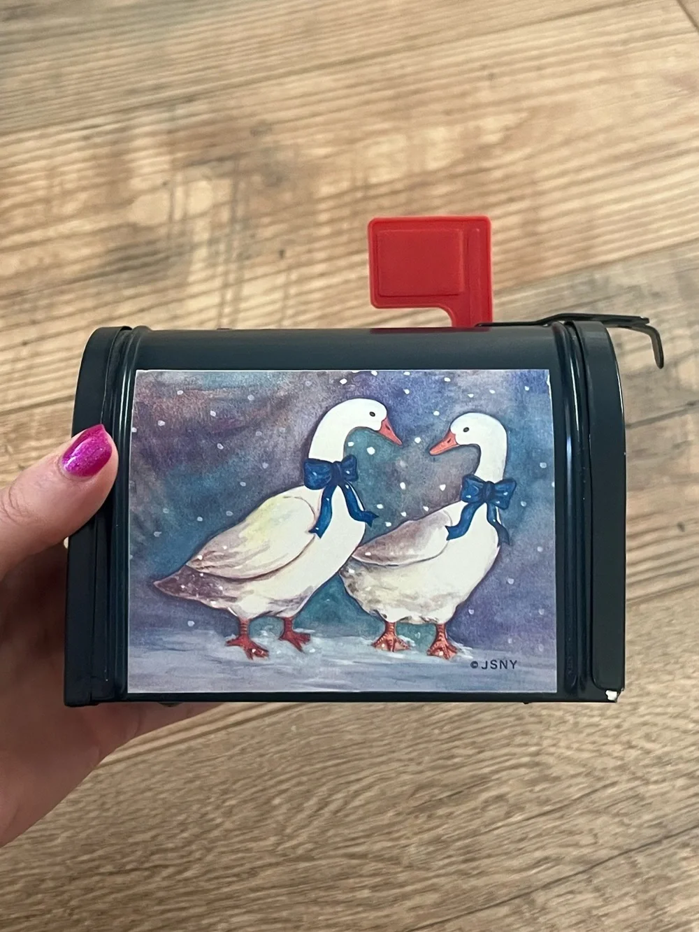 vintage miniature tin geese mailbox